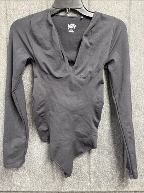 Yitty Black Long-Sleeve V-Neck Bodysuit